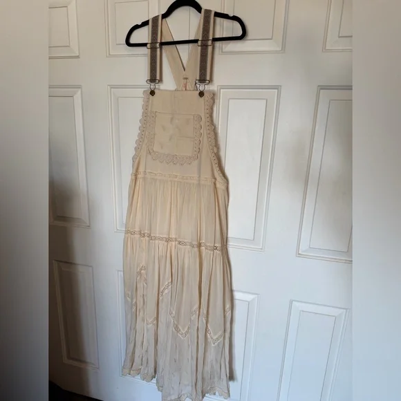 Free People Cream Boho Tiered Lace Apron Dress - Picture 1 of 4